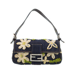 FENDI Flower Denim Mamma Bucket Semi Shoulder Bag